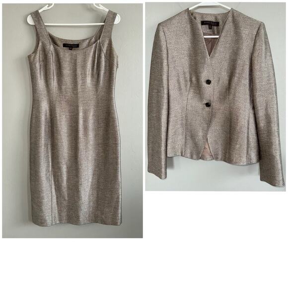 Anne Klein Sheath Dress & Blazer Set - Dress Sz 6 Blazer Sz 4 - Linen Silk Wool - Picture 1 of 16